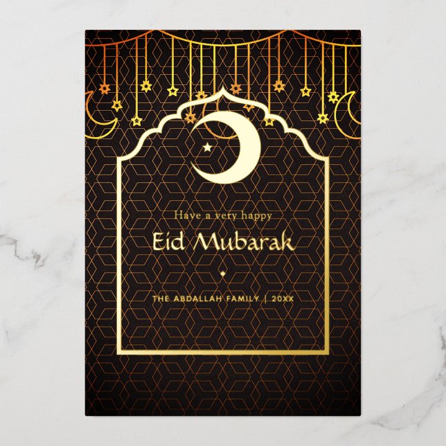 Geometric Eid Mubarak Foil Holiday Card (Front)