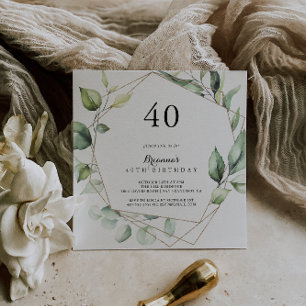 Geometric Elegant Gold Green 40th Birthday Party Invitation