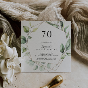 Geometric Elegant Gold Green 70th Birthday Party Invitation