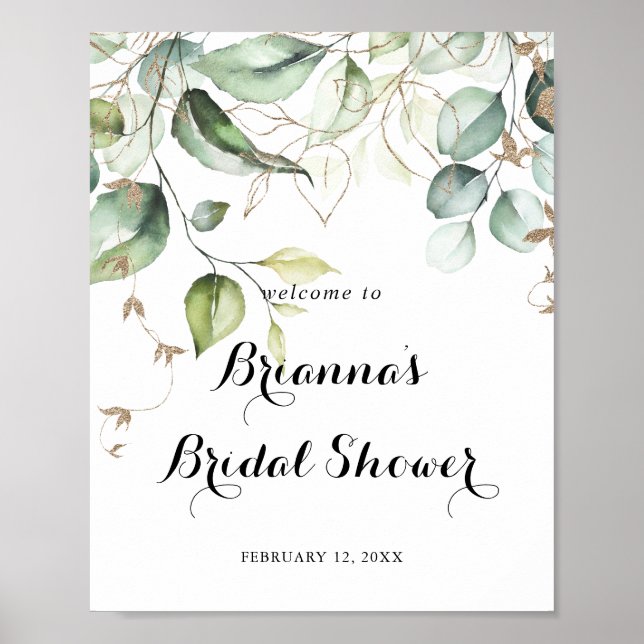 Geometric Elegant Gold Green Bridal Shower Welcome Poster (Front)