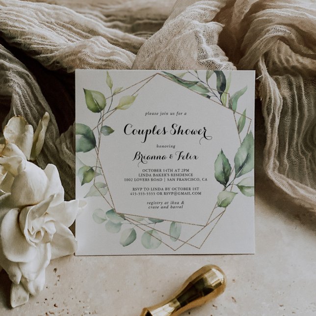 Geometric Elegant Gold Greenery Couples Shower Invitation (Creator Uploaded)