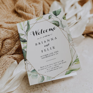 Geometric Elegant Gold Greenery Folded Wedding Programme