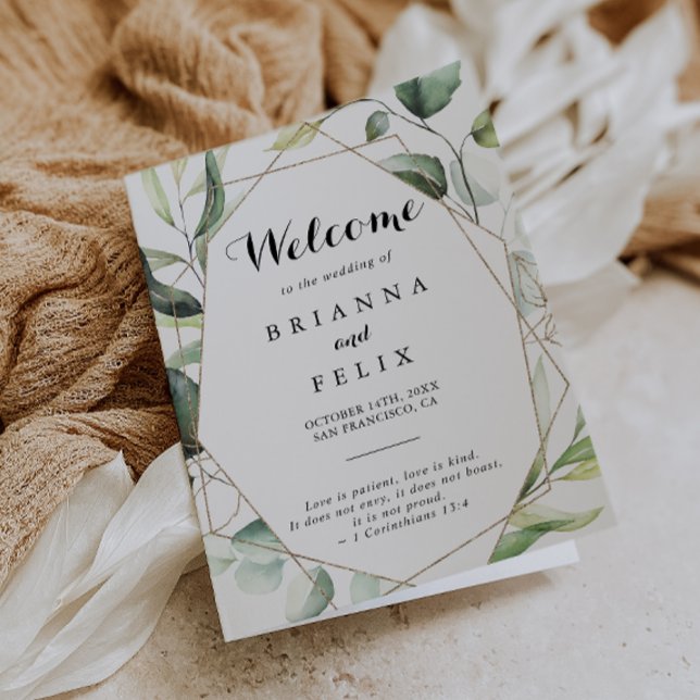 Geometric Elegant Gold Greenery Folded Wedding Programme (Creator Uploaded)
