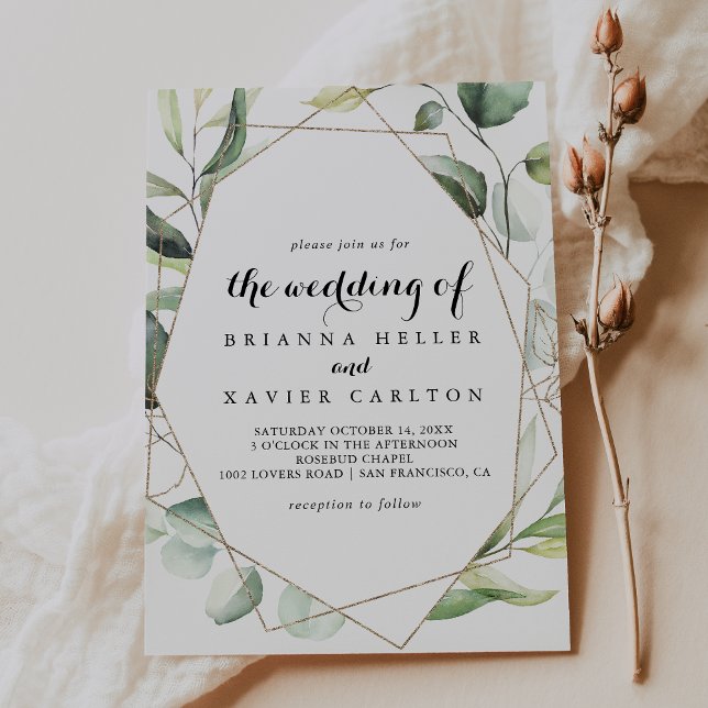 Geometric Elegant Gold Greenery The Wedding Of Invitation (Creator Uploaded)