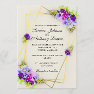 Geometric Elegant Pansies Wedding Invitation