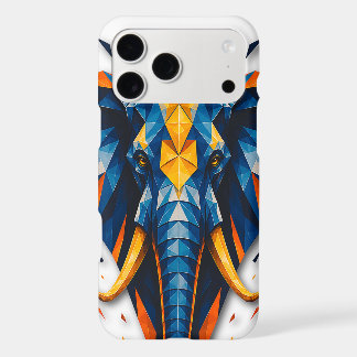 Geometric Elephant Blue & Orange Polygonal Art