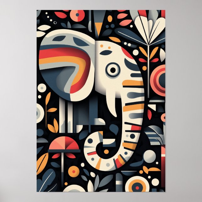 Geometric Elephant Portrait Poster (Front)