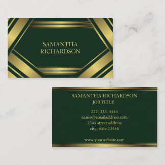 Geometric Emerald And Gold Stripes Professional Business Card