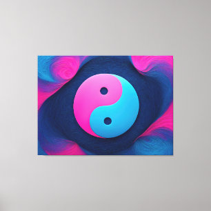 Geometric Equilibrium: Neon Yin Yang Pattern Canvas Print