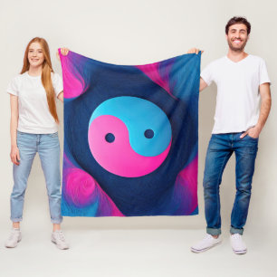Geometric Equilibrium: Neon Yin Yang Pattern Fleece Blanket