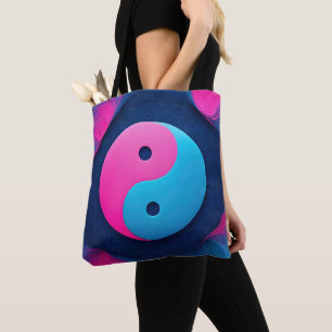 Geometric Equilibrium: Vibrant Yin Yang Pattern Tote Bag