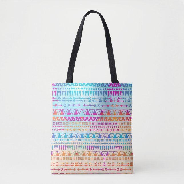 Geometric Ethnic Bohemian Colourful Hand Printed Tote Bag (Front)