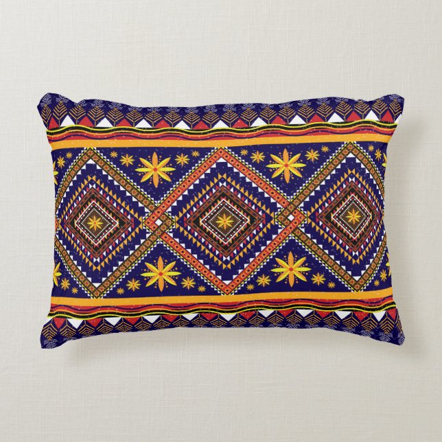 Geometric ethnic oriental ikat pattern traditional decorative cushion (Front)