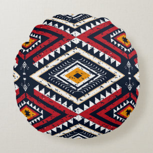 Geometric ethnic oriental seamless pattern traditi round cushion