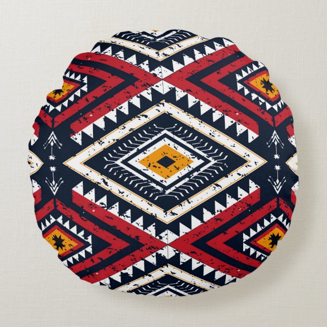 Geometric ethnic oriental seamless pattern traditi round cushion (Front)