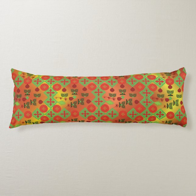 Geometric Ethnic Pattern Body Pillow – Burgundy Re (Front)