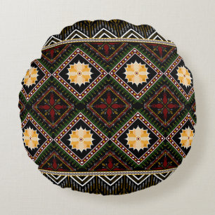 Geometric ethnic pattern seamless design round cushion