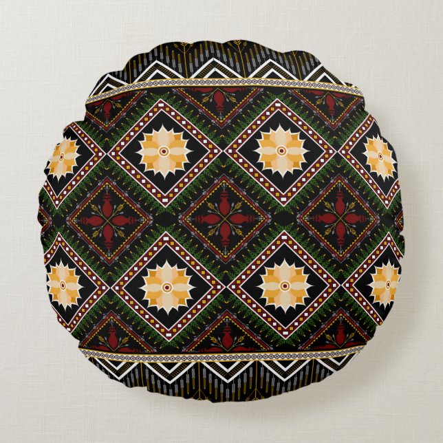 Geometric ethnic pattern seamless design round cushion (Front)