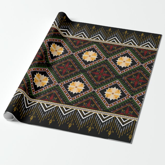 Geometric ethnic pattern seamless design wrapping paper (Unrolled)
