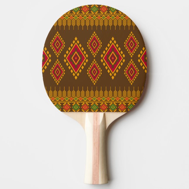 Geometric ethnic, traditional design, seamless bac ping pong paddle (Front)