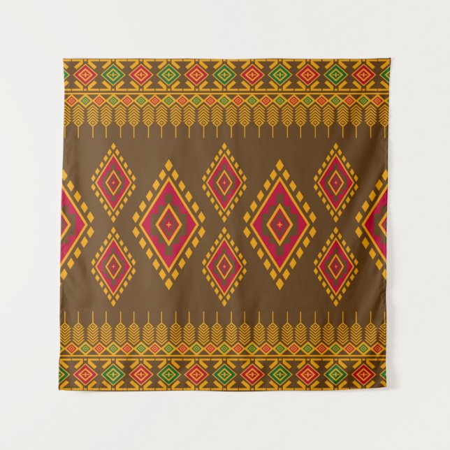Geometric ethnic, traditional design, seamless bac tapestry (Front)