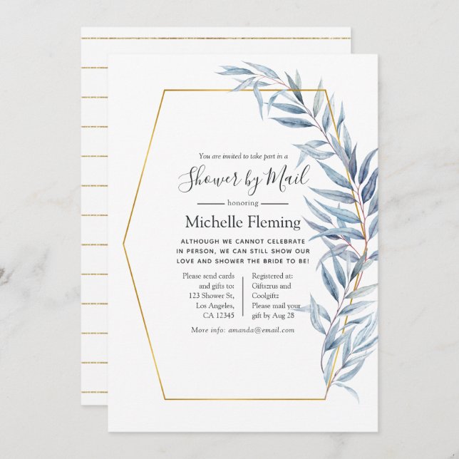 Geometric Eucalyptus Baby or Bridal Shower by Mail Invitation (Front/Back)