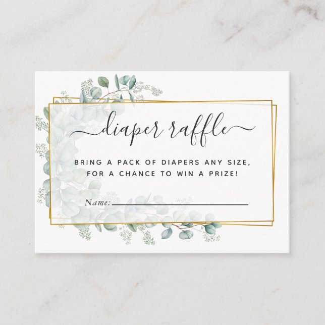 Geometric Eucalyptus Baby Shower Diaper Raffle Enclosure Card (Front)