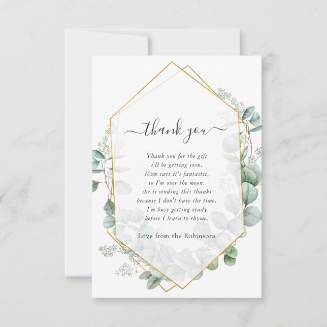 Geometric Eucalyptus Baby Shower Thank You Card (Front)