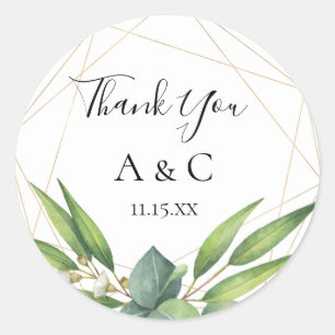 Geometric Eucalyptus Bouquet Personalised Favour Classic Round Sticker