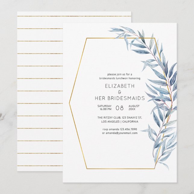 Geometric Eucalyptus Bridesmaids Luncheon Invitation (Front/Back)