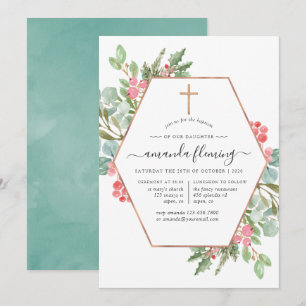 Geometric Eucalyptus Christmas Baptism/Christening Invitation