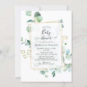 Geometric Eucalyptus Greenery Neutral Baby Shower Invitation