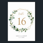 Geometric Eucalyptus Greenery Table Numbers Card<br><div class="desc">Designed to coordinate with our Moody Greenery wedding collection,  this customisable Table Numbers card features a gold geometric frame accented with watercolor eucalyptus greenery branches,  with gold and grey text. To make advanced changes,  please select "Click to customise further" option under Personalise this template.</div>