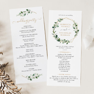 Geometric Eucalyptus Greenery Wedding Program Menu