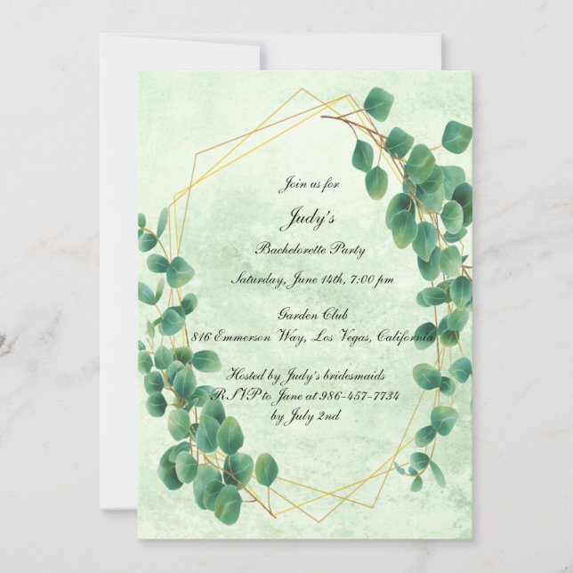 Geometric Eucalyptus Leaves Bachelorette Party Invitation (Front)