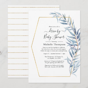 Geometric Eucalyptus Leaves Drive By Shower Invitation