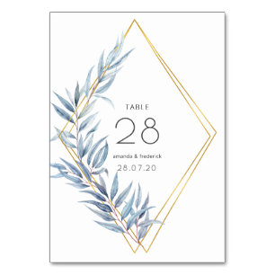 Geometric Eucalyptus Leaves Wedding Table Number
