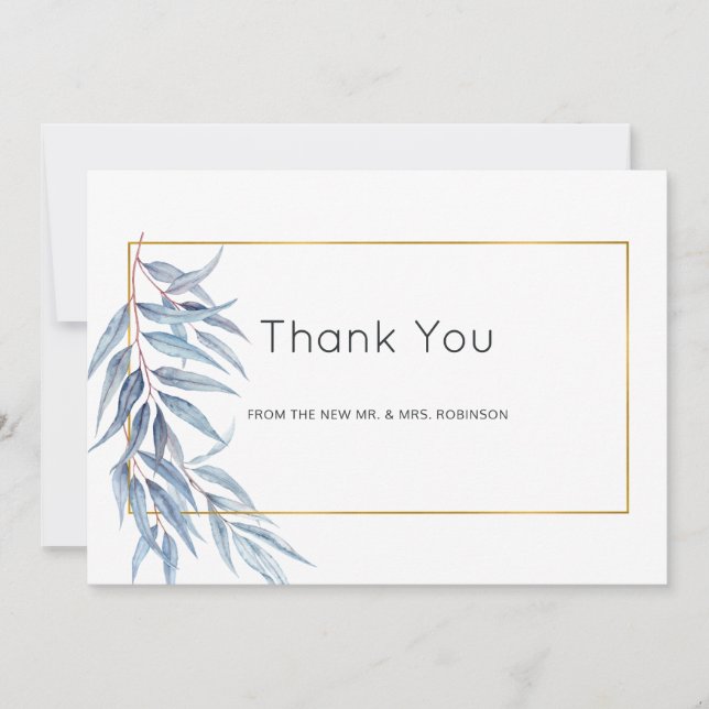 Geometric Eucalyptus Leaves Wedding Thank You Card (Front)