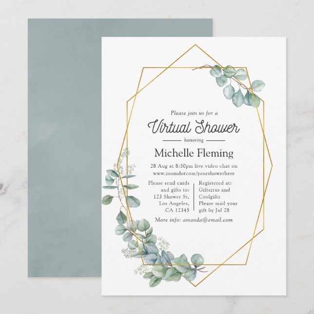 Geometric Eucalyptus Virtual Baby Shower Invitation (Front/Back)