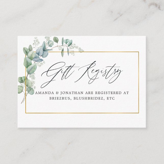 Geometric Eucalyptus Wedding Gift Registry Enclosure Card (Front)