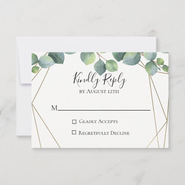 Geometric Eucalyptus Wedding RSVP Card (Front)