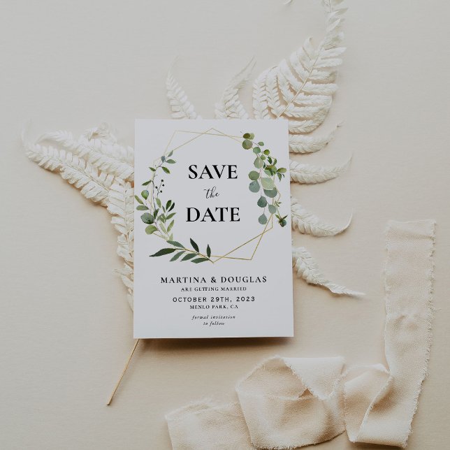 Geometric Eucalyptus Wedding Save the date Card (Creator Uploaded)