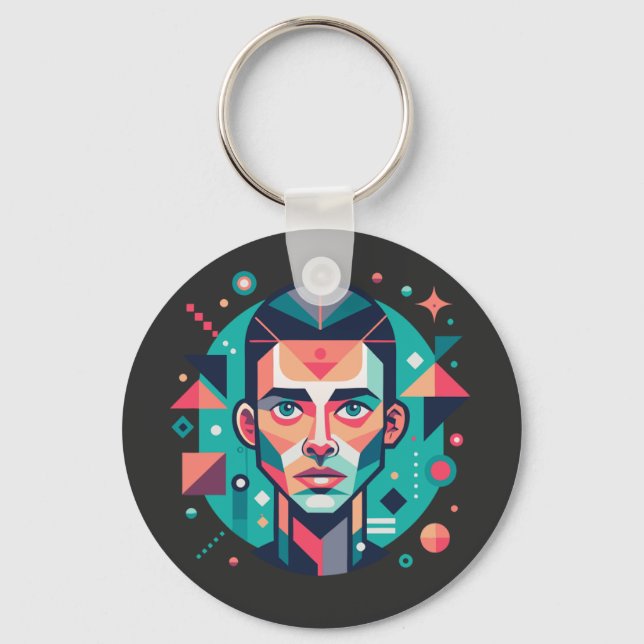 Geometric Face Portrait Key Ring (Front)
