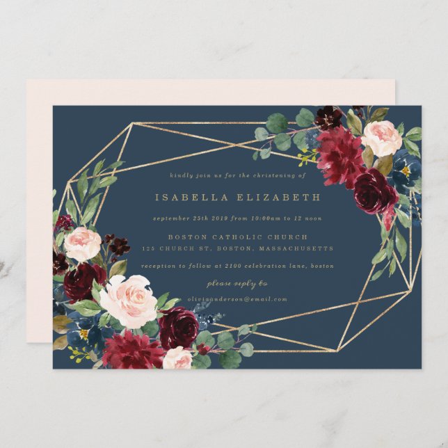 Geometric Fall Elegance Christening Invitation (Front/Back)