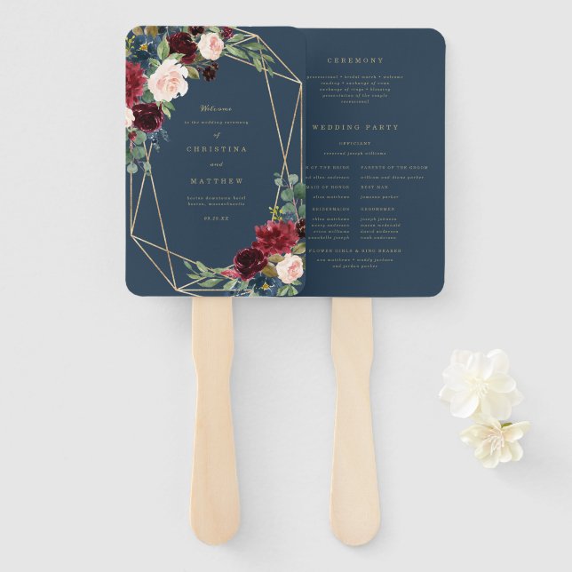 Geometric Fall Elegance Wedding Program Fan (Front and Back)