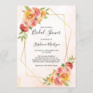 Geometric Fall Floral Watercolor Bridal Shower Invitation