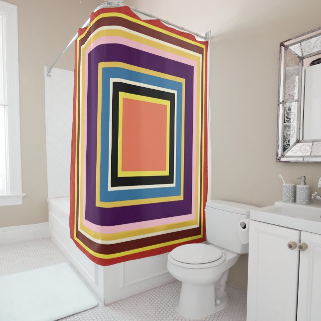 Geometric Fall Indian Corn Pink Yellow Blue Shower Curtain (In Situ)