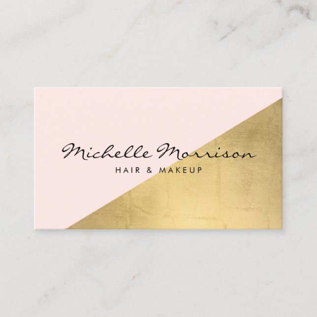 Geometric Faux Gold Foil and Pink Colour Block Business Card (Front)