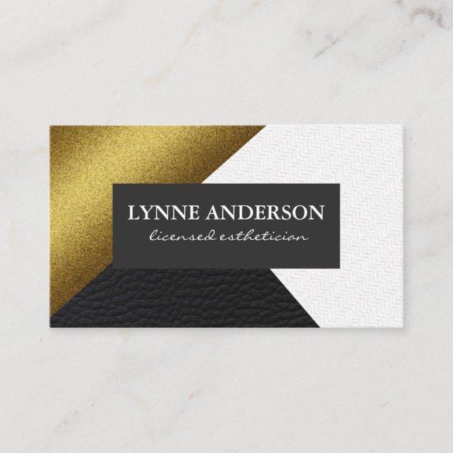 Geometric Faux Gold Leather Wavy Colour Blocks Business Card (Front)