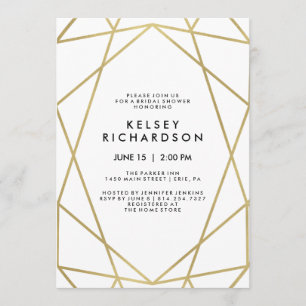 Geometric Faux Gold Look on White Bridal Shower Invitation